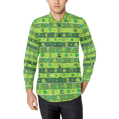 Shamrock Print Design LKS303 Men's Long Sleeve Dress Shirt
