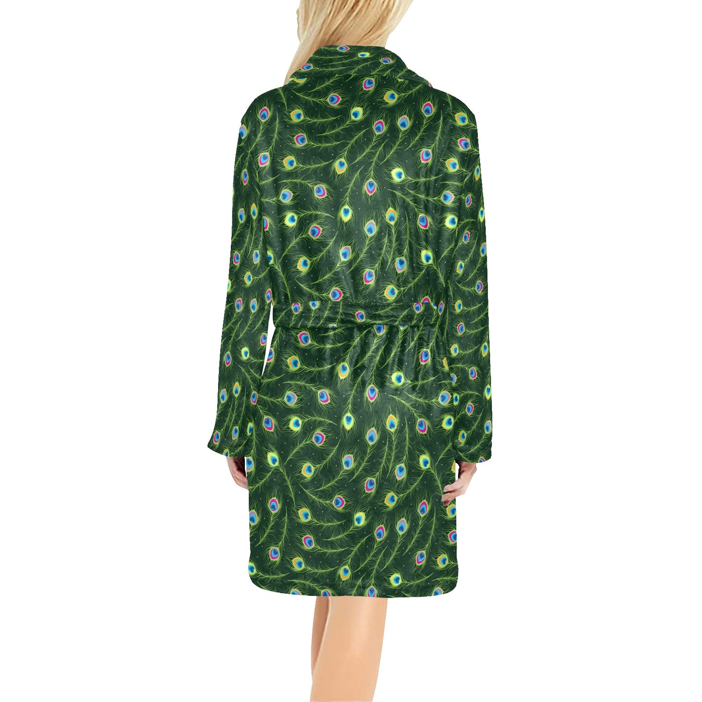 Peacock Feather Green Design Print Women's Fleece Robe