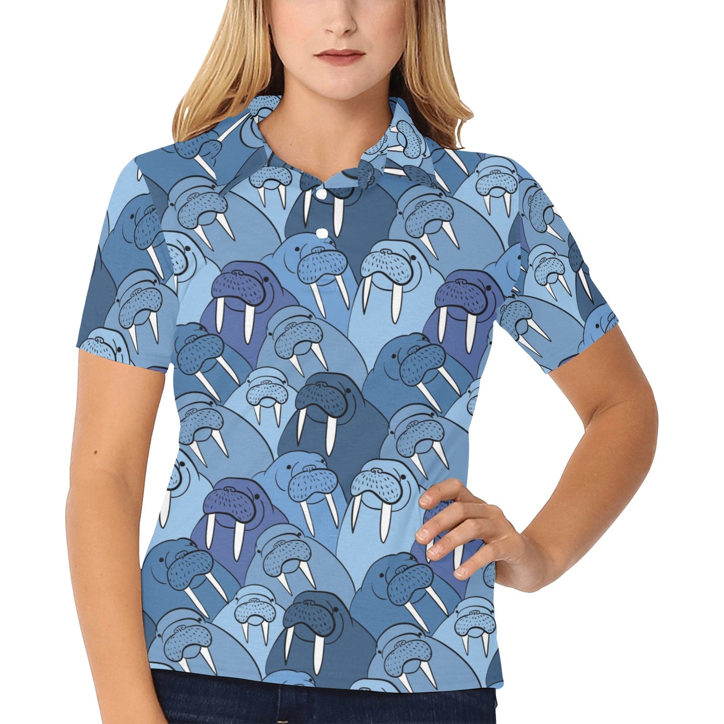 Walrus Pattern Print Design 01 Women's Polo Shirt