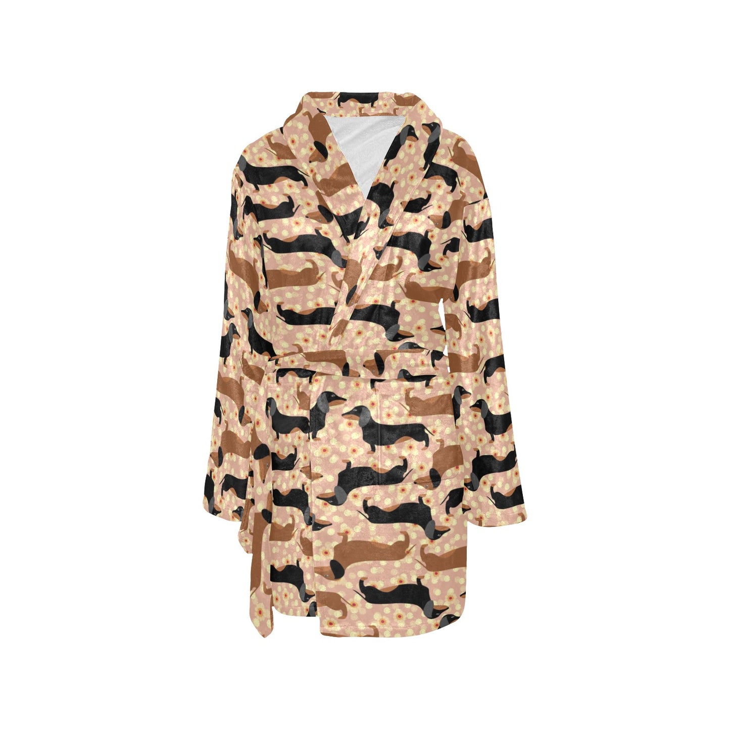 Dachshund Pattern Print Design 011 Women's Fleece Robe