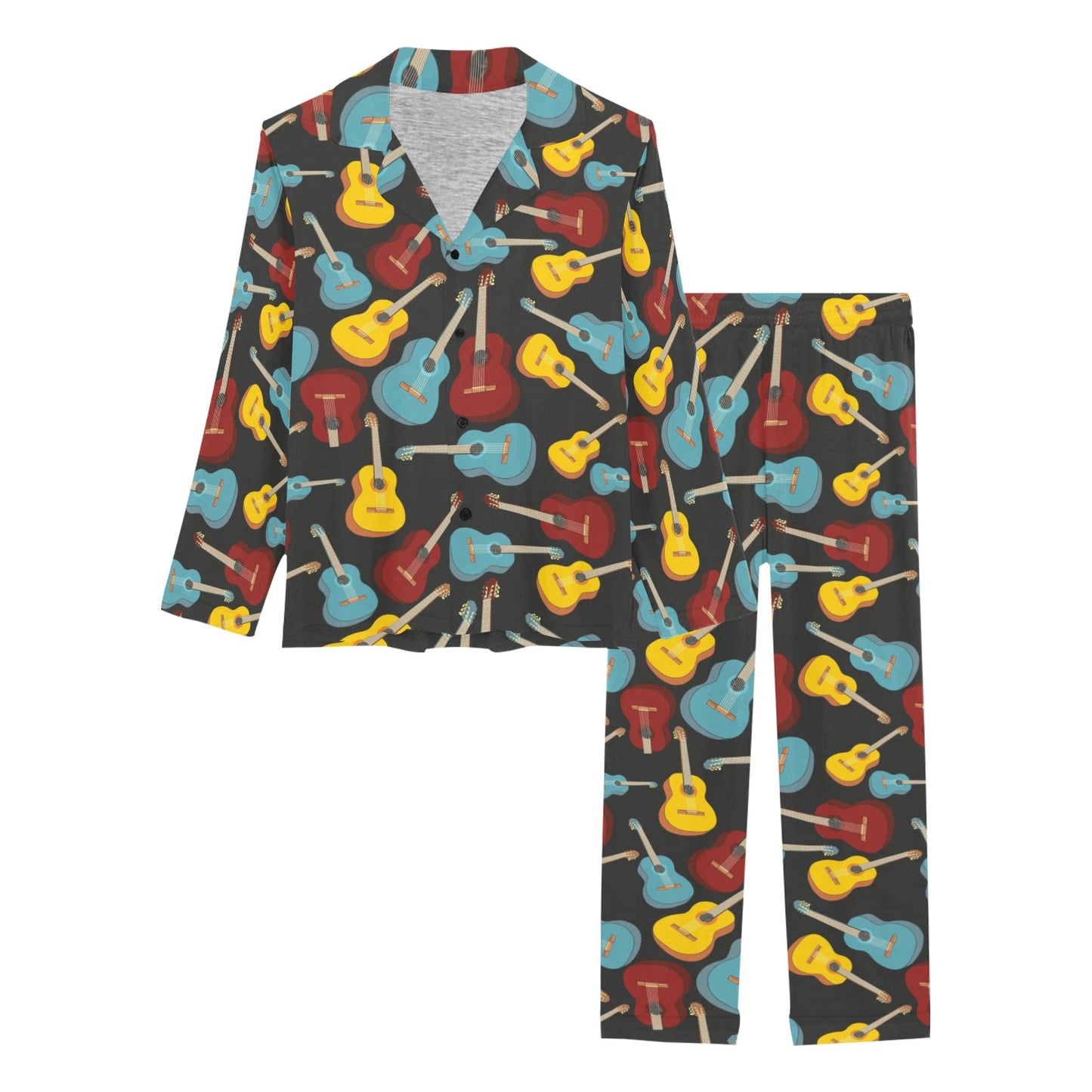 Acoustic Guitar Pattern Print Design 01 Women's Long Pajama Set