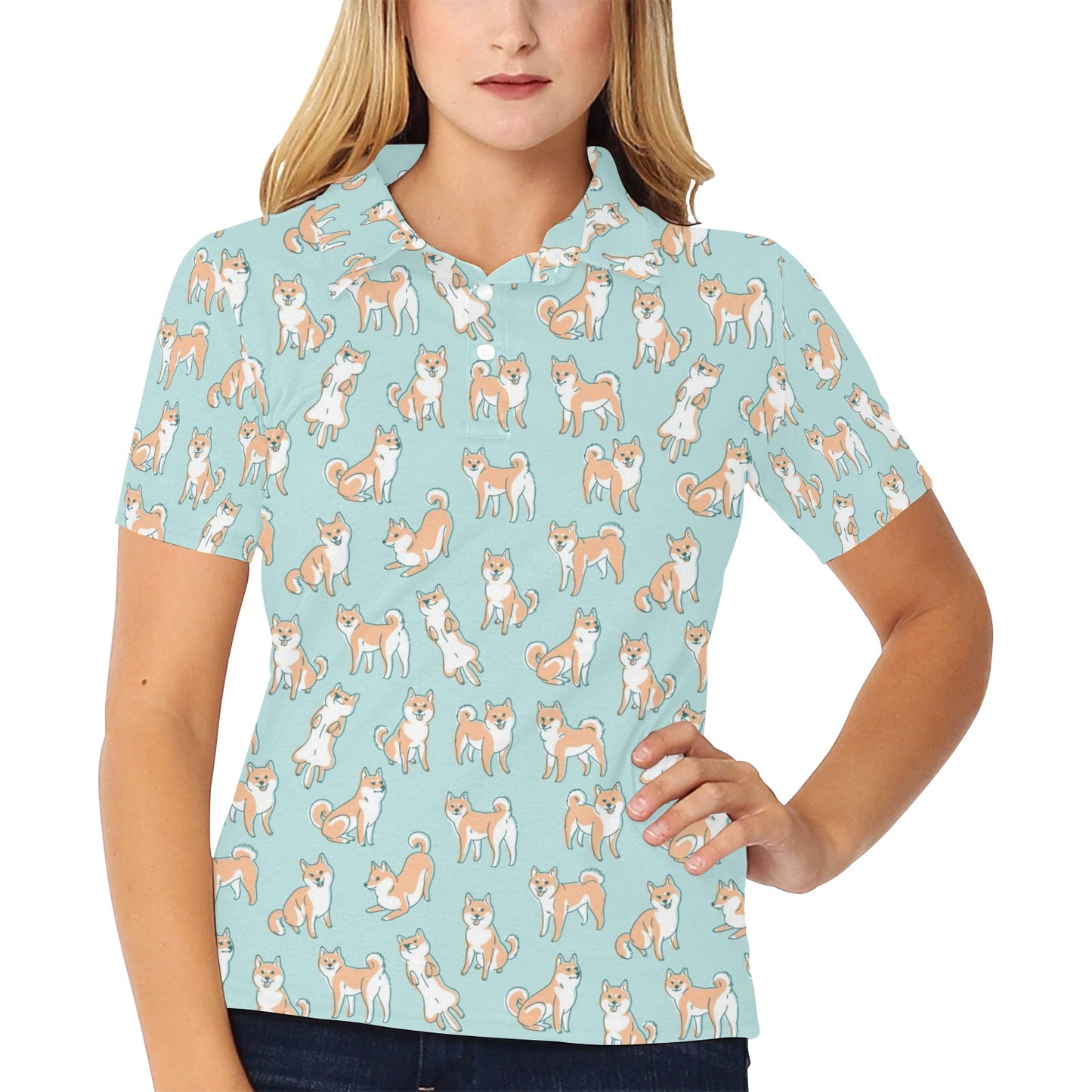 Shiba Inu Print Design LKS304 Women's Polo Shirt