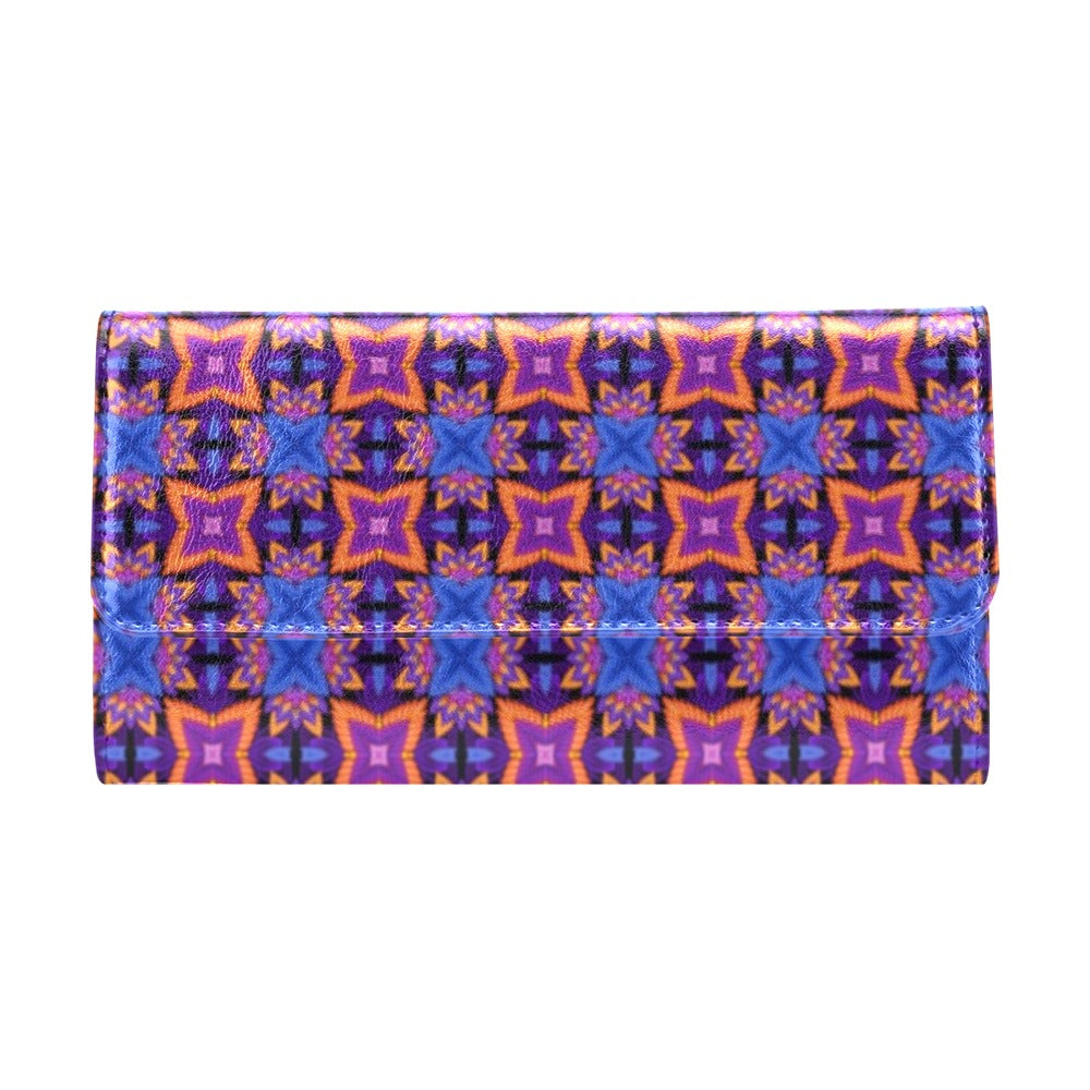 kaleidoscope Purple Orange Print Design Women's Trifold Wallet