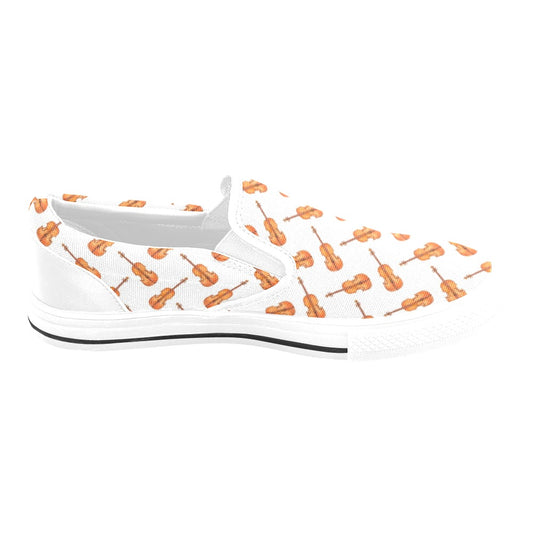 Violin Print Design LKS401 White Slip Ons Canvas Women's Shoes