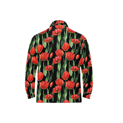 Tulip Red Pattern Print Design TP03 Long Sleeve Polo Shirt For Men's