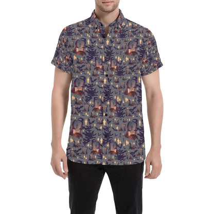 Creepy Graveyard Print Design LKS301 Men Short Sleeve Button Up Shirt