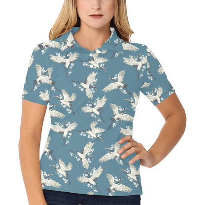Crane Pattern Print Design 02 Women's Polo Shirt