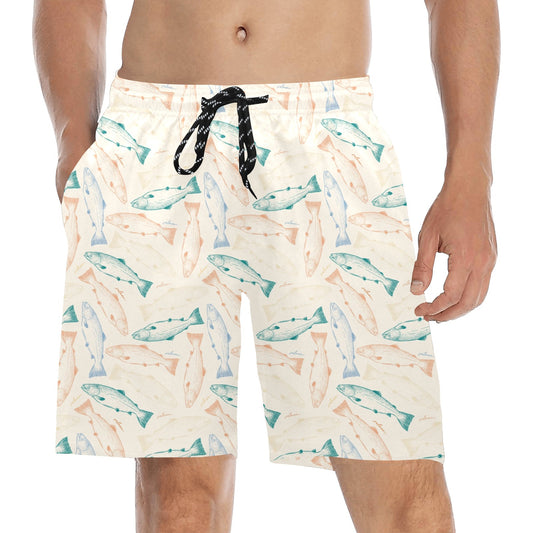 Salmon Fish Print Design LKS305 Men's Swim Trunks Beach Shorts