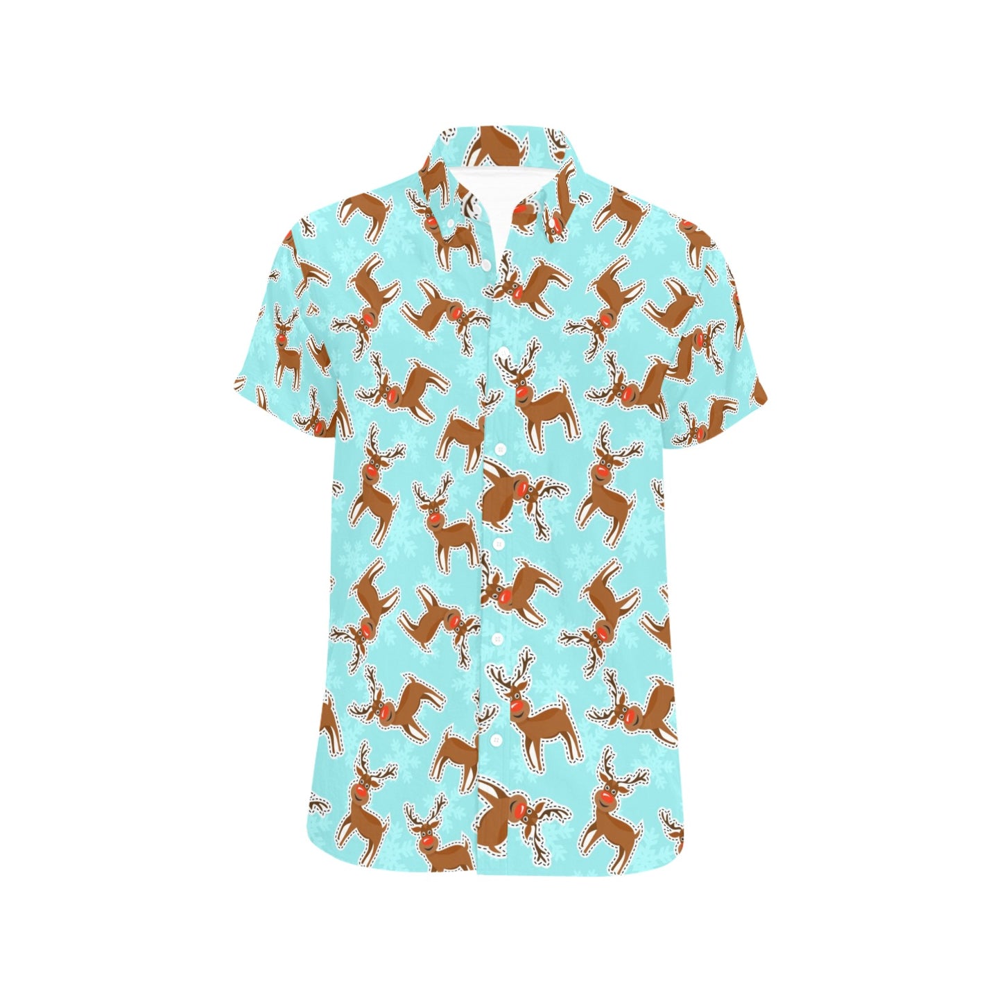 Reindeer Print Design LKS403 Men Short Sleeve Button Up Shirt