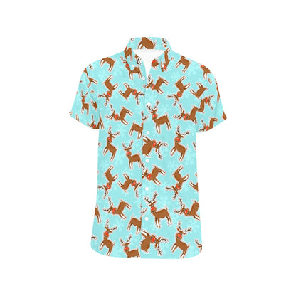 Reindeer Print Design LKS403 Men Short Sleeve Button Up Shirt