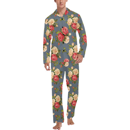 Rose Pattern Print Design RO017 Men's Long Pajama Set
