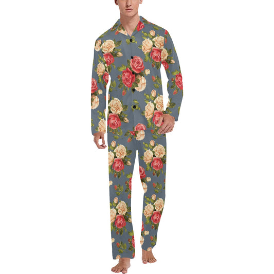 Rose Pattern Print Design RO017 Men's Long Pajama Set