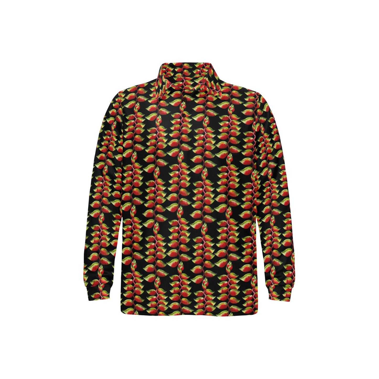 Heliconia Pattern Print Design HL05 Long Sleeve Polo Shirt For Men's