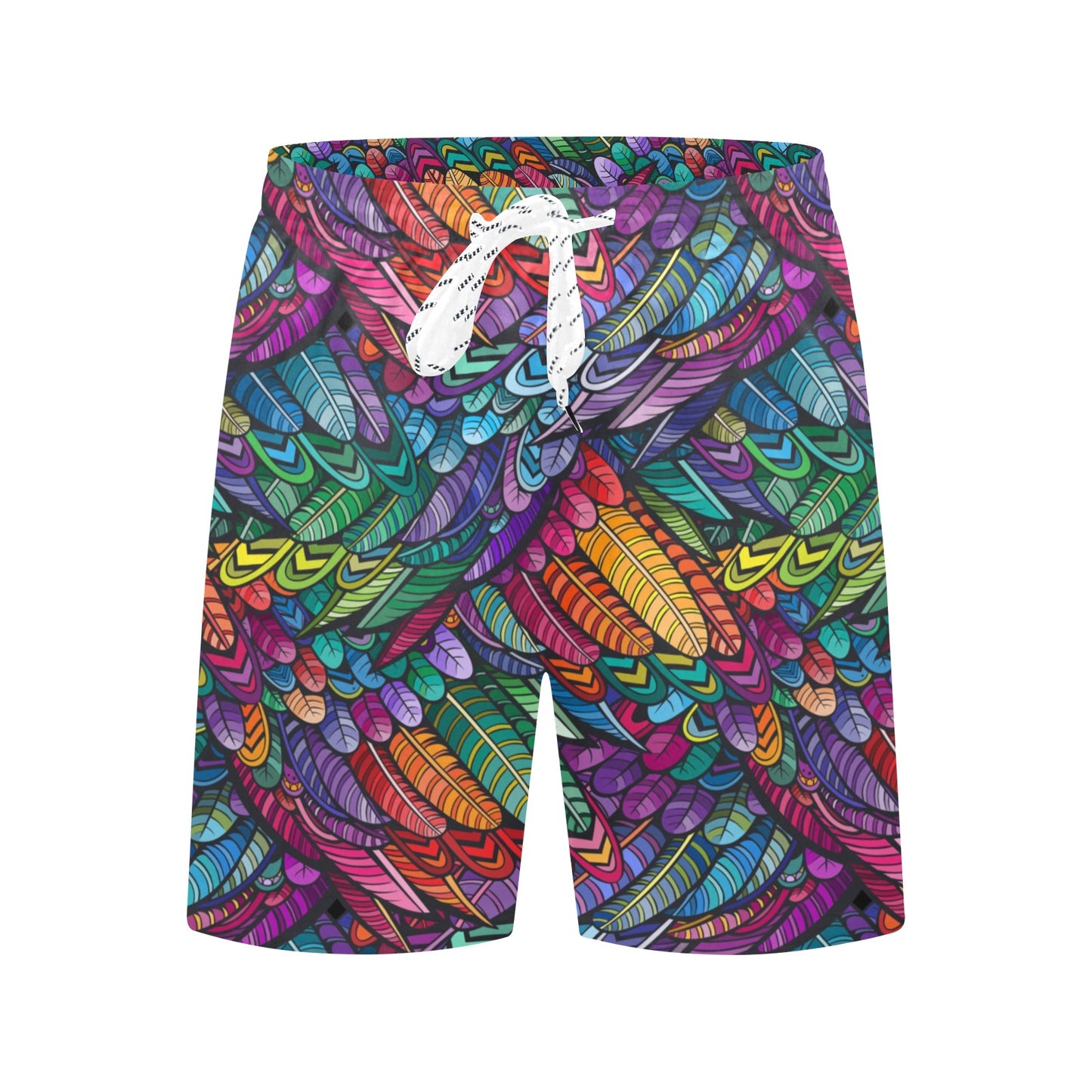 Feather Multicolor Design Print Men's Swim Trunks Beach Shorts