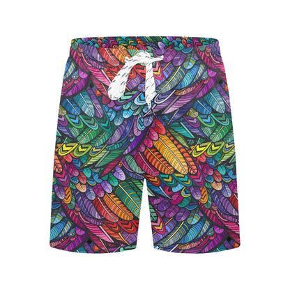 Feather Multicolor Design Print Men's Swim Trunks Beach Shorts
