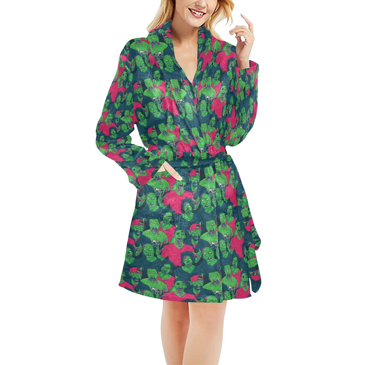 Zombie Themed Design Pattern Print Women's Fleece Robe