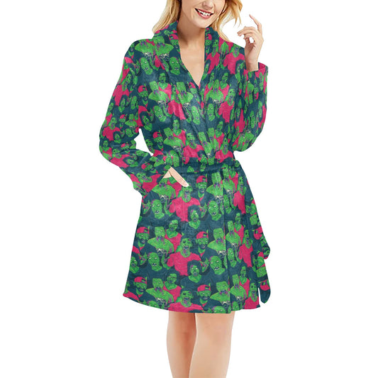 Zombie Themed Design Pattern Print Women's Fleece Robe