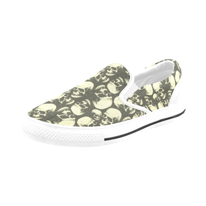 Skull Print Design LKS302 White Slip Ons Canvas Women's Shoes
