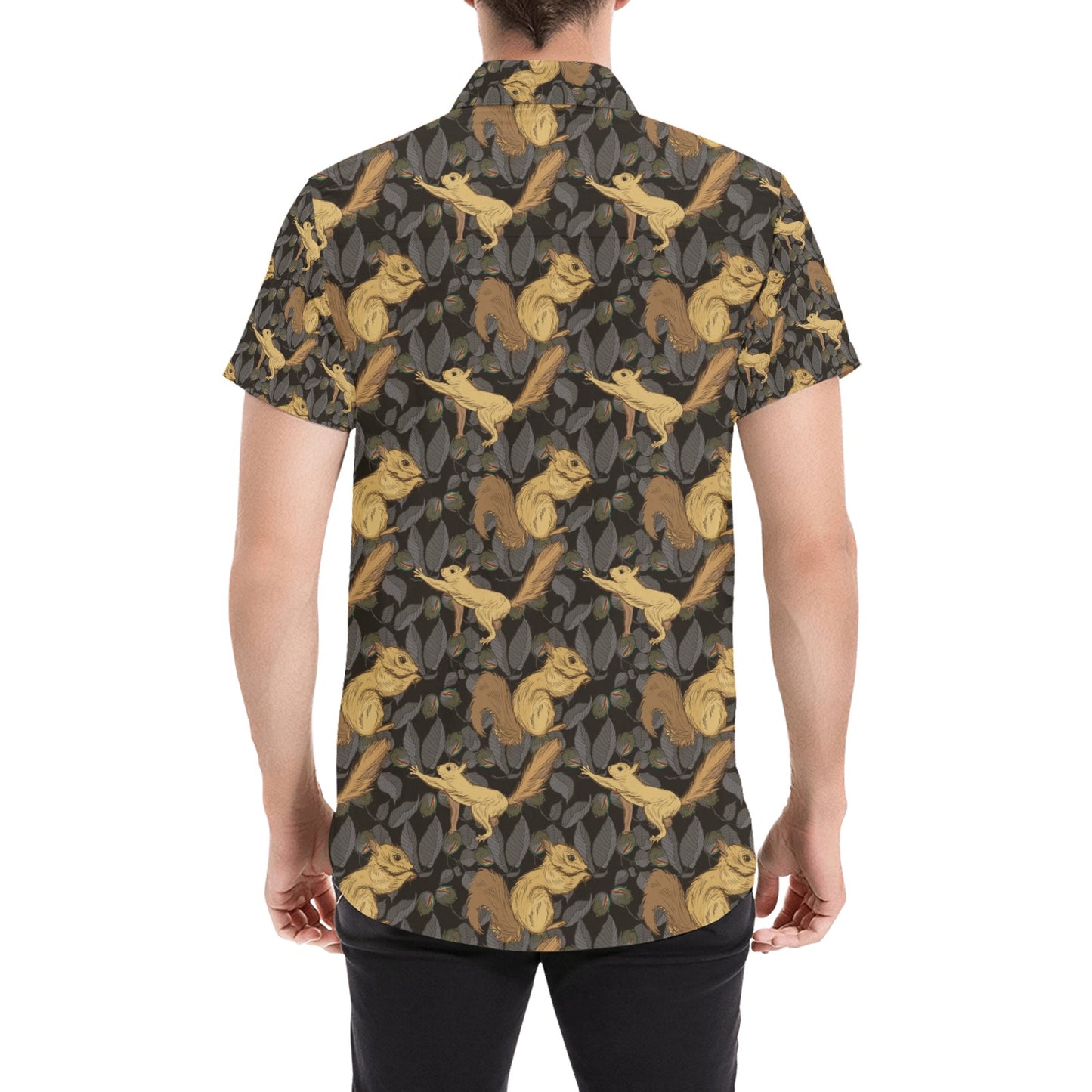 Squirrel Print Design LKS309 Men Short Sleeve Button Up Shirt