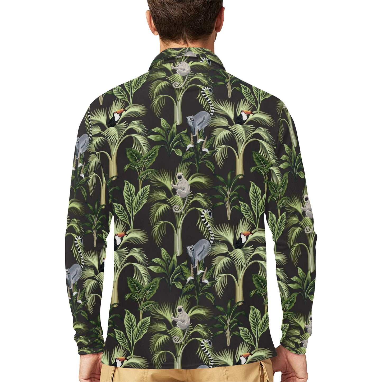 Rainforest Pattern Print Design RF05 Long Sleeve Polo Shirt For Men's