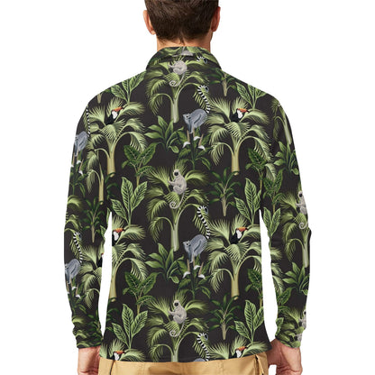 Rainforest Pattern Print Design RF05 Long Sleeve Polo Shirt For Men's