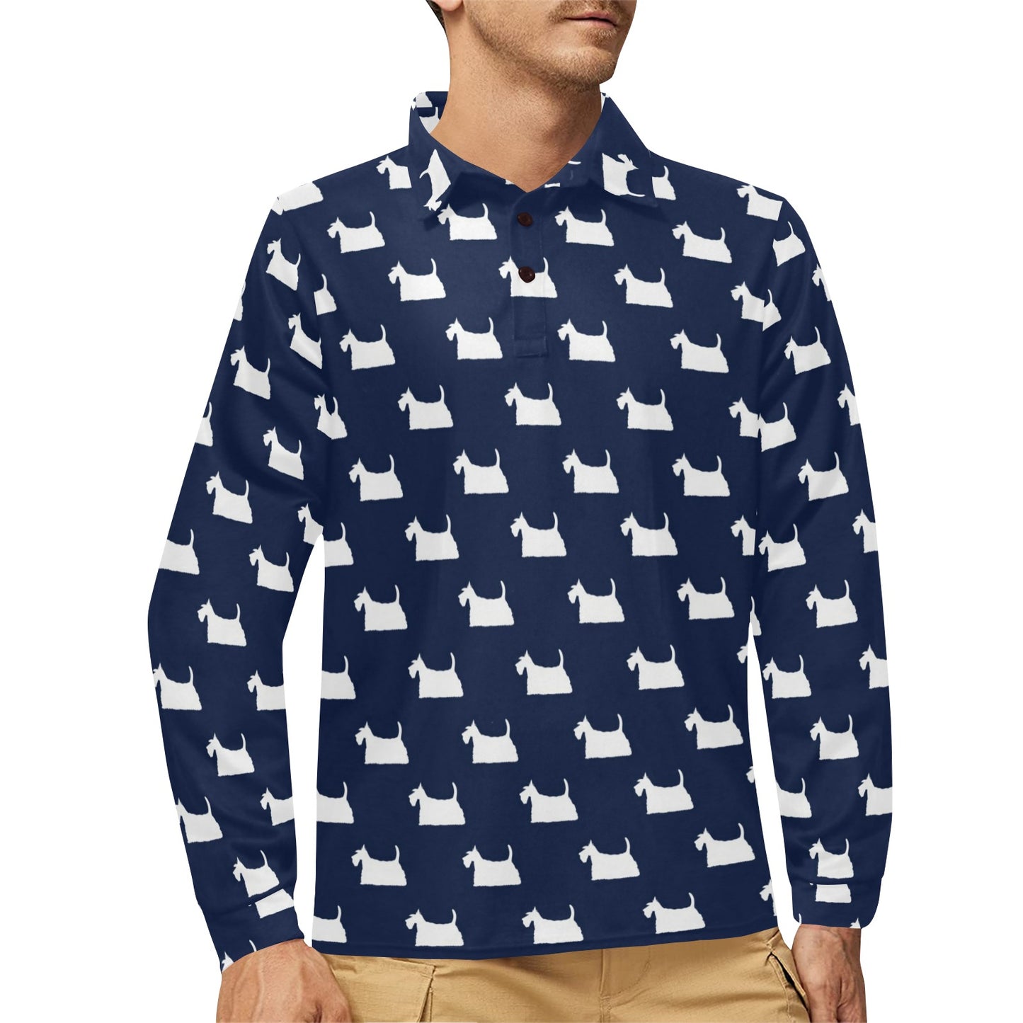Scottish Terriers Print Design LKS303 Long Sleeve Polo Shirt For Men's
