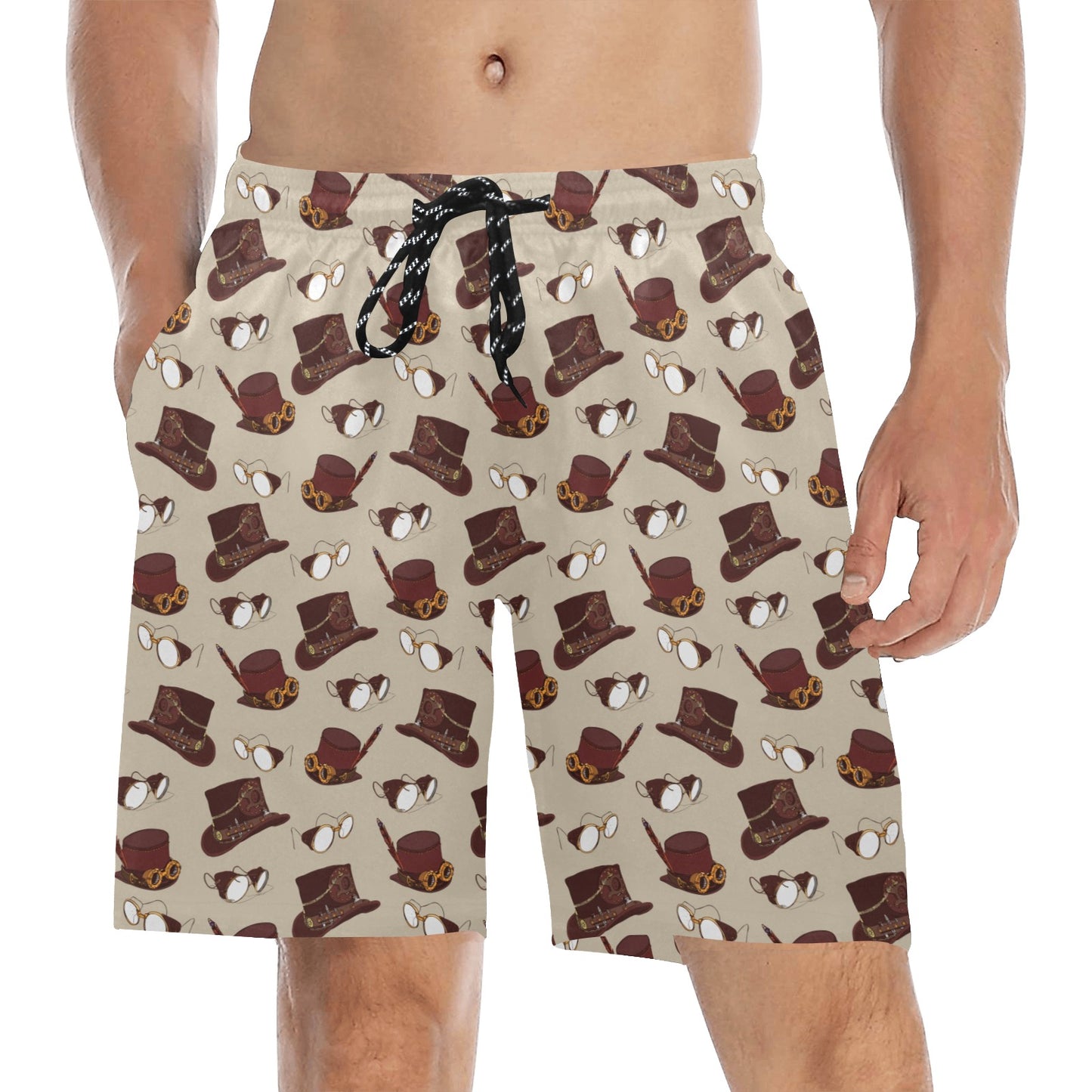 Steampunk Hat Print Design LKS301 Men's Swim Trunks Beach Shorts