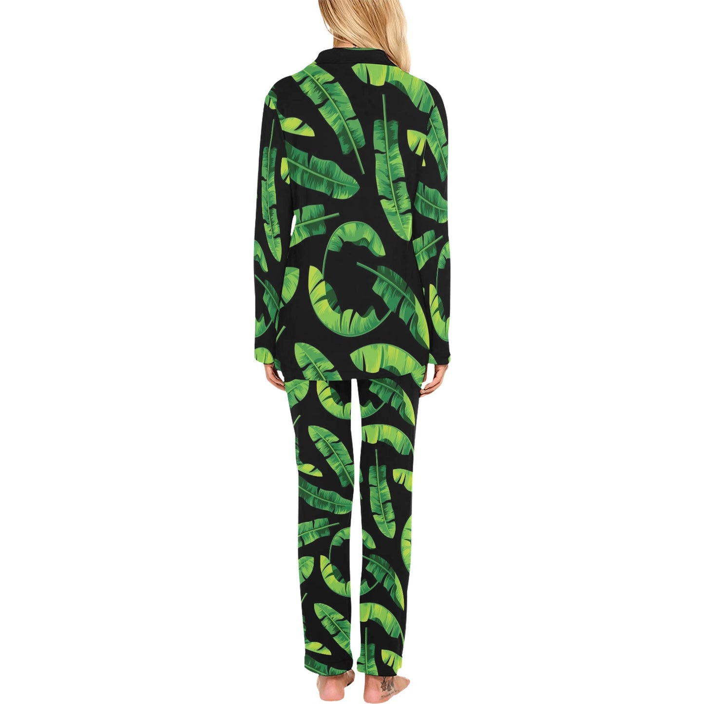 Banana Leaf Pattern Print Design BL02 Women's Long Pajama Set