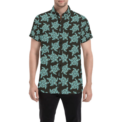 Sea Turtle Print Design LKS302 Men Short Sleeve Button Up Shirt