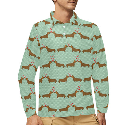 Dachshund Pattern Print Design 02 Long Sleeve Polo Shirt For Men's