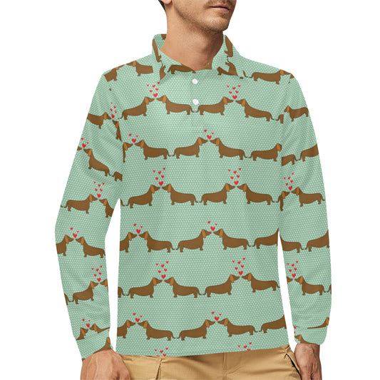 Dachshund Pattern Print Design 02 Long Sleeve Polo Shirt For Men's
