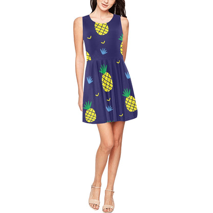 Pineapple Pattern Print Design A01 Sleeveless Dress