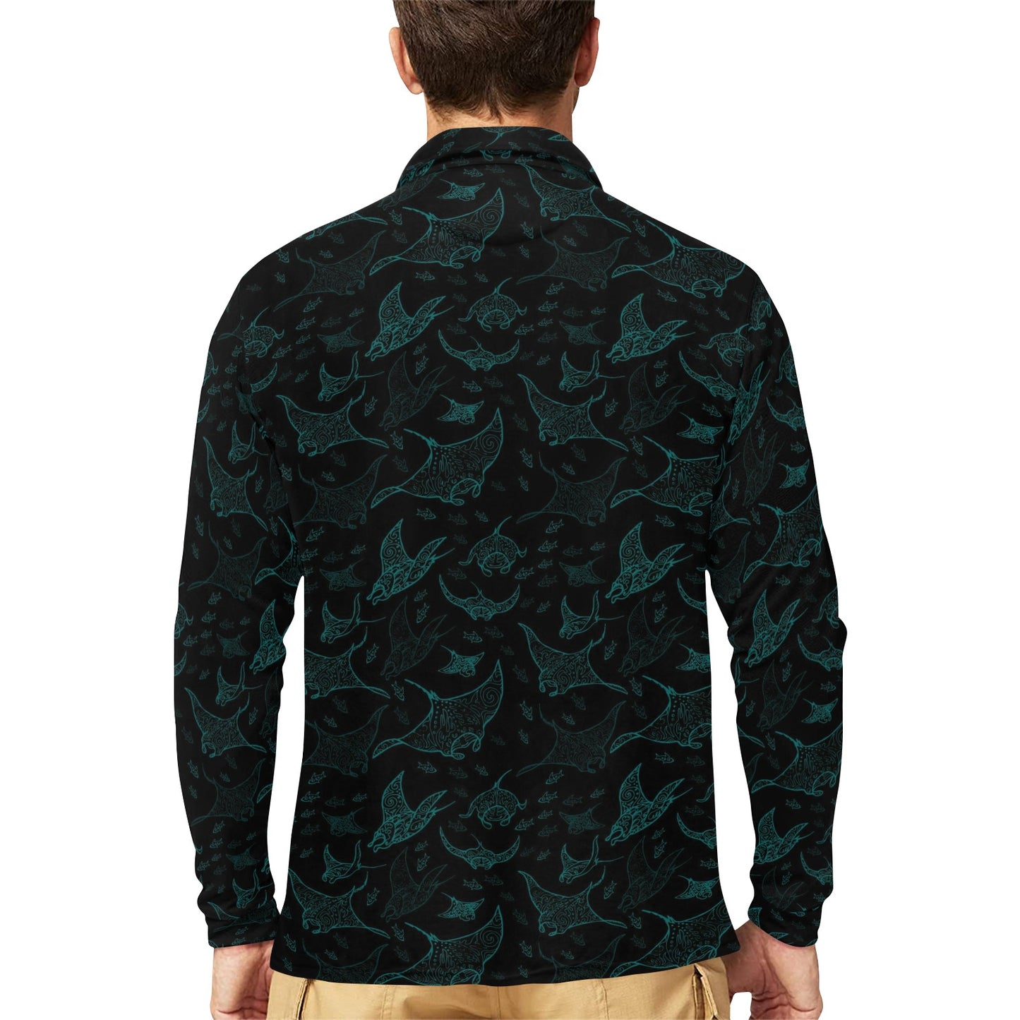 Manta Ray Print Design LKS402 Long Sleeve Polo Shirt For Men's