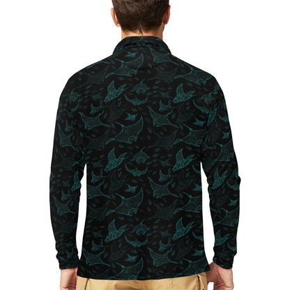 Manta Ray Print Design LKS402 Long Sleeve Polo Shirt For Men's