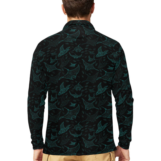 Manta Ray Print Design LKS402 Long Sleeve Polo Shirt For Men's