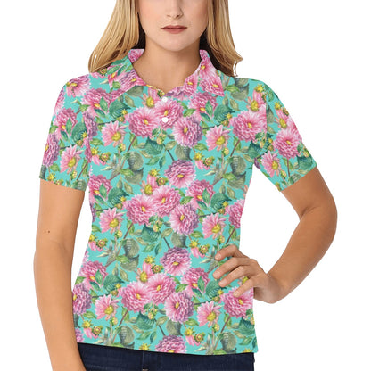 Dahlia Pattern Print Design DH07 Women's Polo Shirt