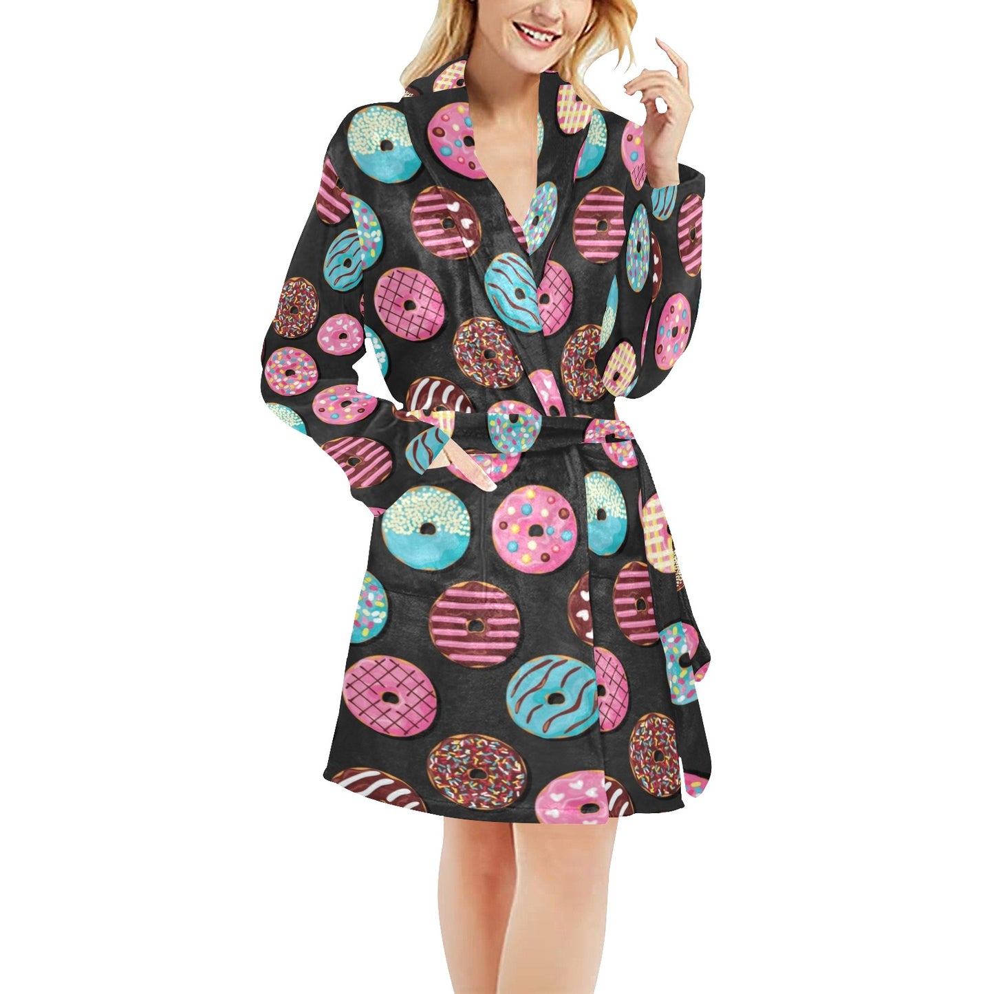 Donut Pattern Print Design DN02 Women's Fleece Robe
