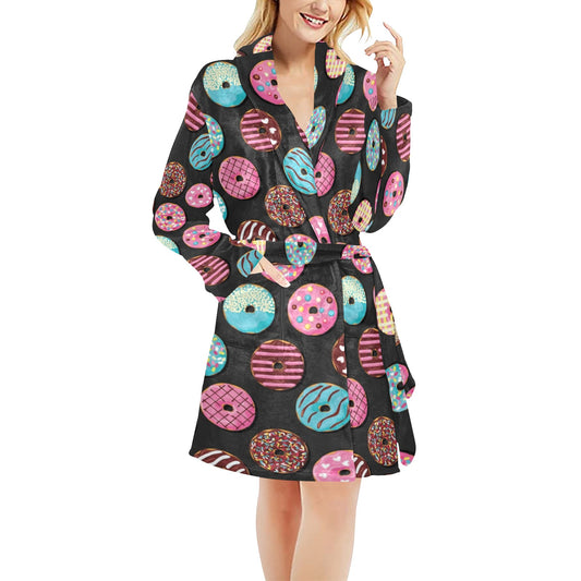 Donut Pattern Print Design DN02 Women's Fleece Robe