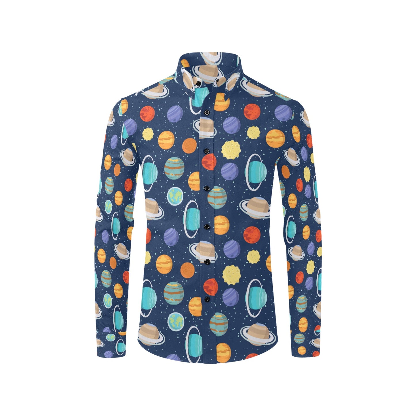 Planet With Star Print Design LKS303 Men's Long Sleeve Dress Shirt