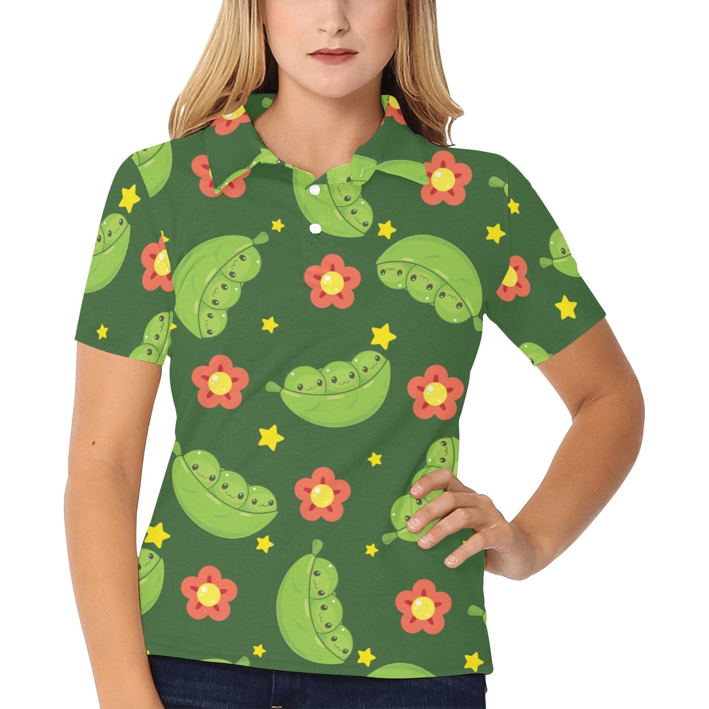 Peas Pattern Print Design A01 Women's Polo Shirt