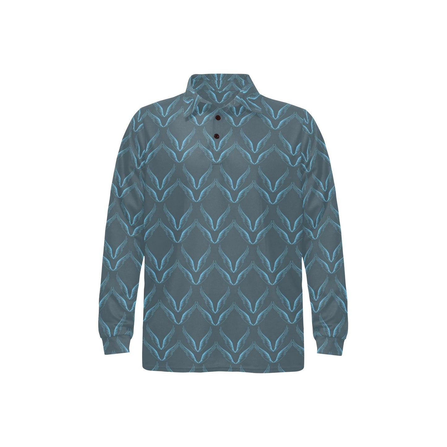 Angel Wings Pattern Print Design 04 Long Sleeve Polo Shirt For Men's