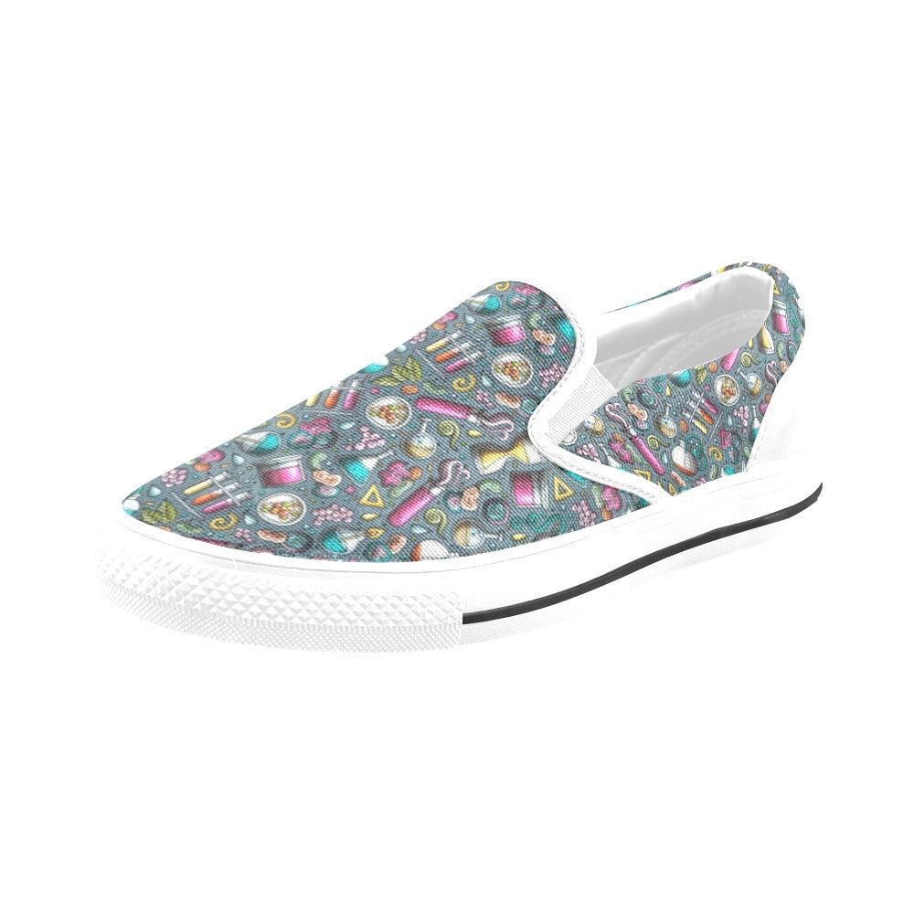 Science Print Design LKS304 White Slip Ons Canvas Women's Shoes