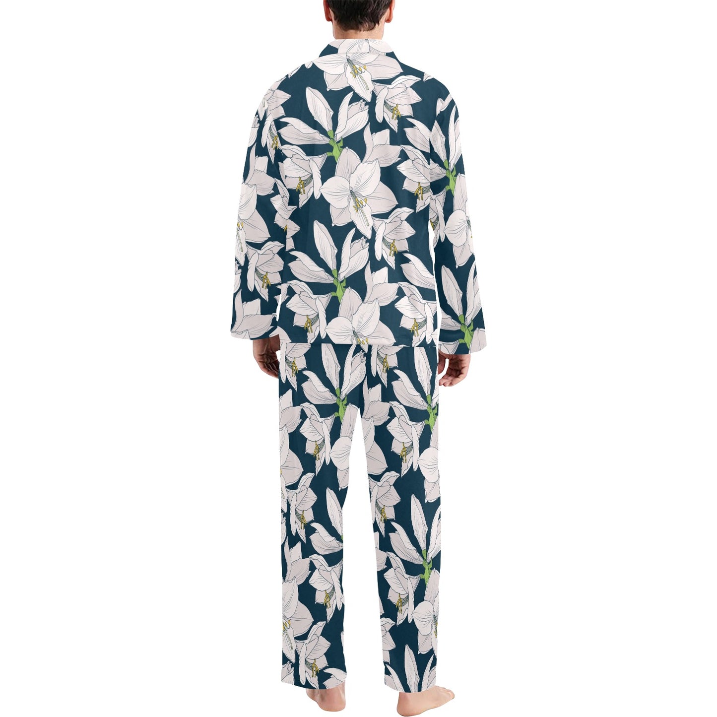 Amaryllis Pattern Print Design 01 Men's Long Pajama Set