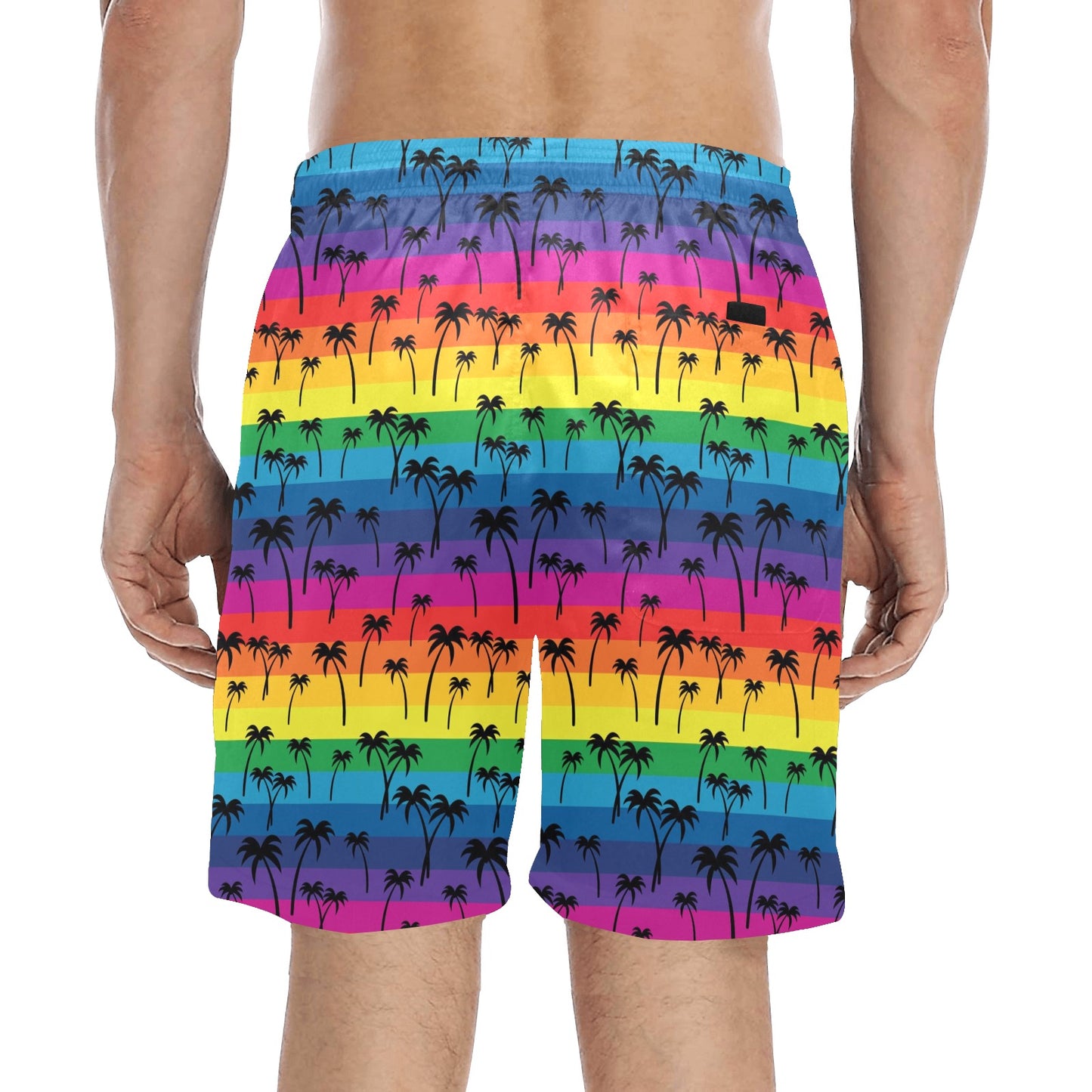 Palm Tree Rainbow Themed Print Men's Swim Trunks Beach Shorts