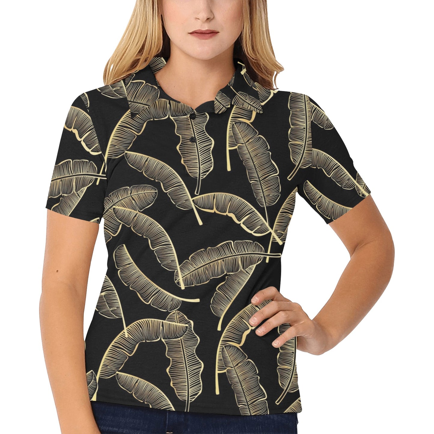 Banana Leaf Pattern Print Design BL07 Women's Polo Shirt