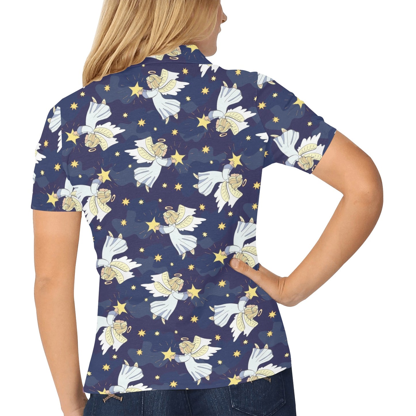 Angel Pattern Print Design 06 Women's Polo Shirt