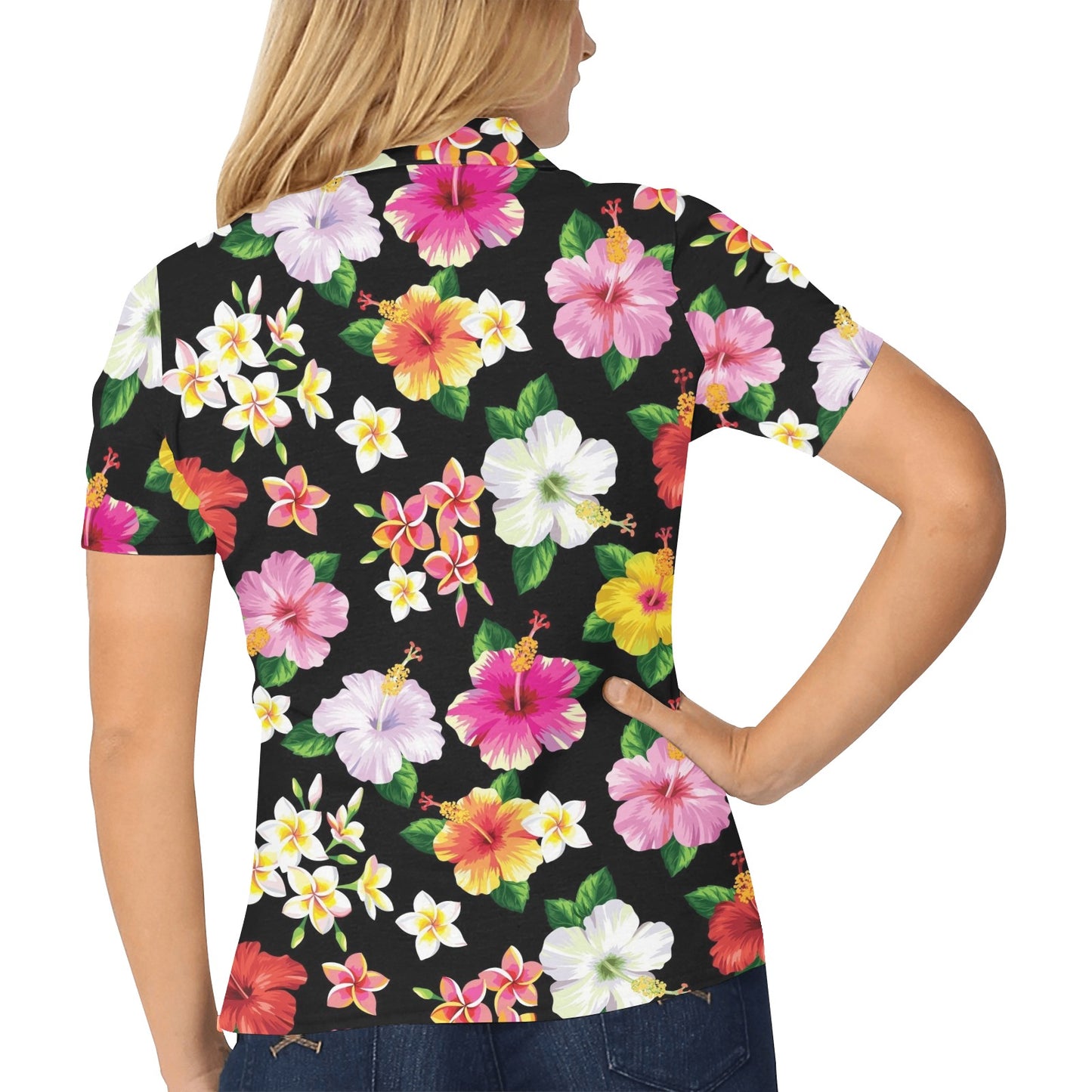 Hibiscus Pattern Print Design HB025 Women's Polo Shirt