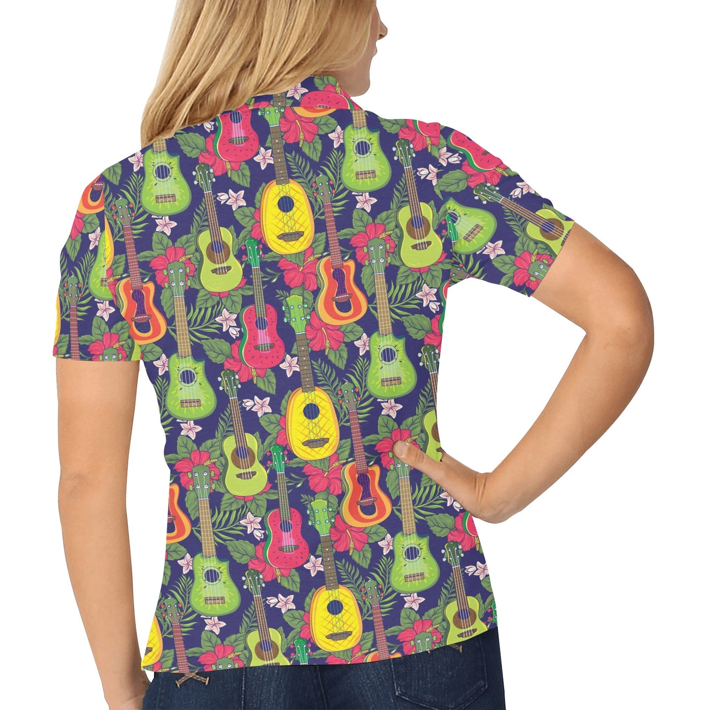Ukulele Tropical Pattern Print Design 03 Women's Polo Shirt