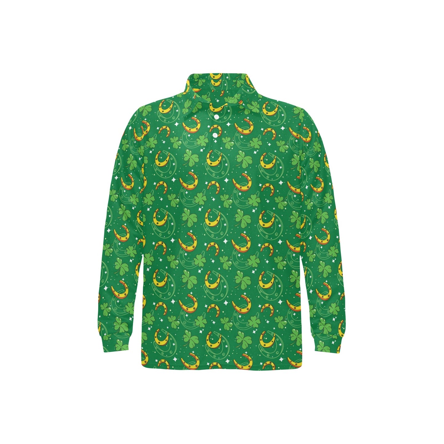 Shamrock With Horse Shoes Print Design LKS305 Long Sleeve Polo Shirt For Men's