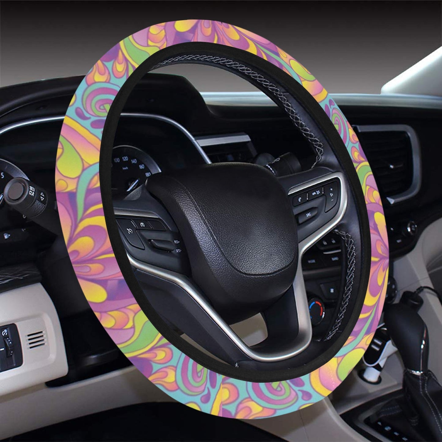 Trippy Print Design LKS306 Steering Wheel Cover with Elastic Edge